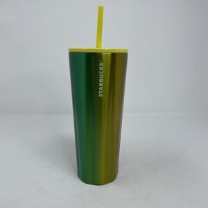 STARBUCKS Venti Stainless Steel Lime Puffy Cold Cup NEW Green Ombre Speckled Top